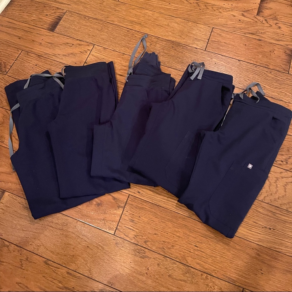 FIGS XXS Navy Scrub pants; 2 Yola Skinny, 2 Livingston, 1 Zamora Jogger